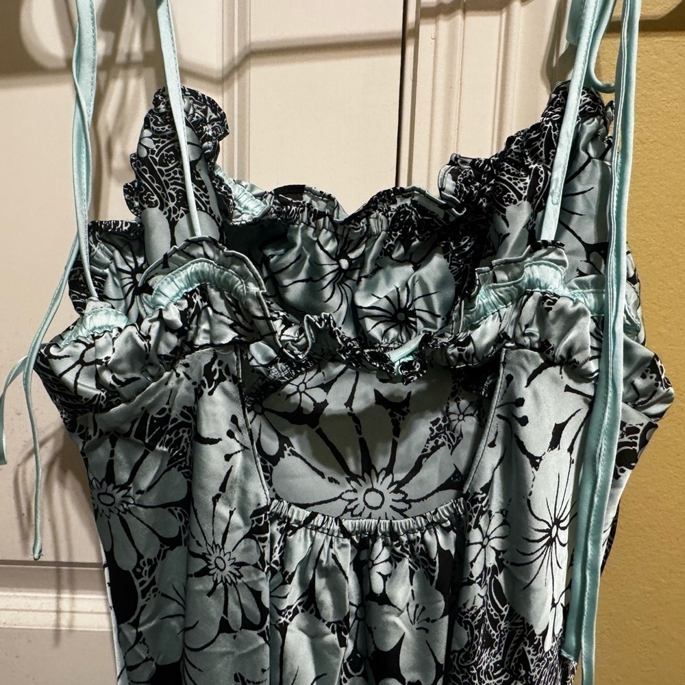 Free People Retro Daisy Asymmetrical Slip Dress Black Combo Flowered Sz L - Picture 11 of 15
